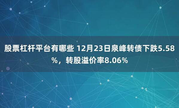 股票杠杆平台有哪些 12月23日泉峰转债下跌5.58%，转股溢价率8.06%