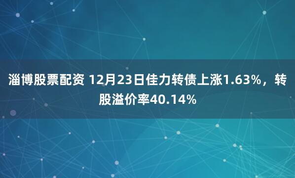 淄博股票配资 12月23日佳力转债上涨1.63%，转股溢价率40.14%