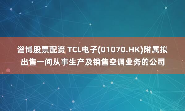 淄博股票配资 TCL电子(01070.HK)附属拟出售一间从事生产及销售空调业务的公司