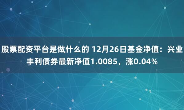 股票配资平台是做什么的 12月26日基金净值：兴业丰利债券最新净值1.0085，涨0.04%